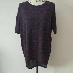 LuLaRoe Irma XXS Blue and Red Patterned Top